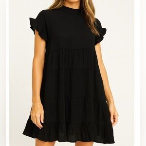 Molehill boxy dress black tiered flowy NEW SZ Sm loose fitting baby doll style